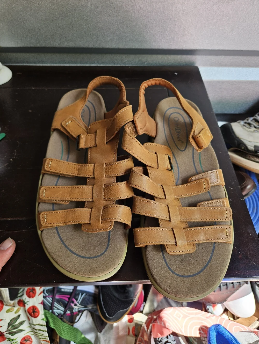 Orthofeet Women's Strappy Wedge Sandals Hook & Loop Arch Support Brown US Size 9 - Picture 1 of 5